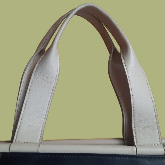 Marc By Marc Jacobs Leather Tote Bag Large Black Beige Two Tone Handbag - Picture 4 of 12